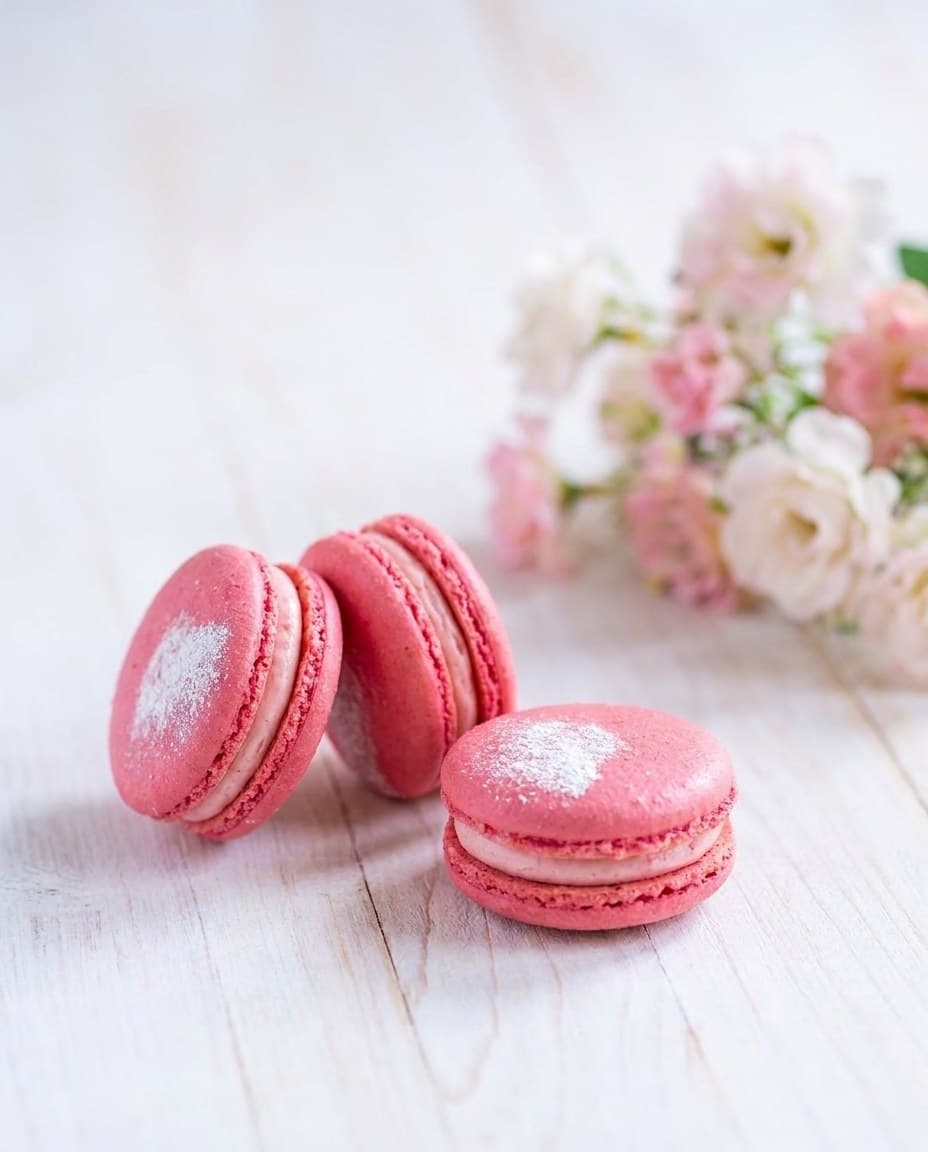 Macarons Marc de Champagne cu zmeură liofilizată — MAYARONS